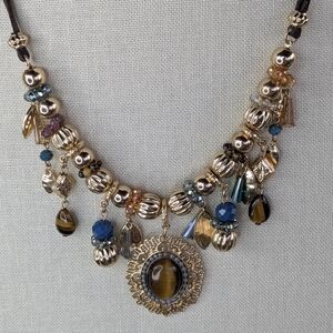 Elegant Gold and Blue C1946 Statement Necklace